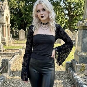 Dolls Kill Black Lace Bell Sleeve Blouse